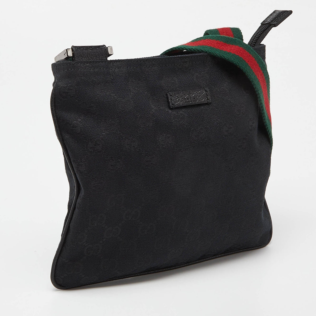 GUCCI Black GG Canvas Zip Web Crossbody Bag