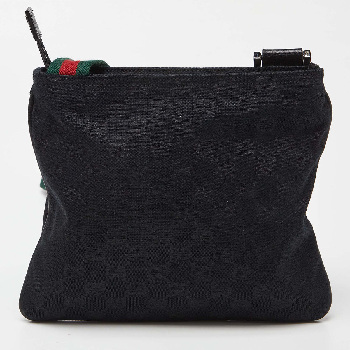 GUCCI Black GG Canvas Zip Web Crossbody Bag
