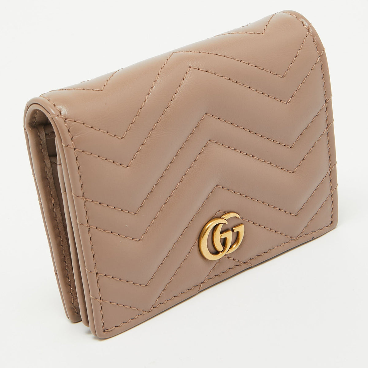 GUCCI Beige Matelasse Leather GG Marmont Card Case