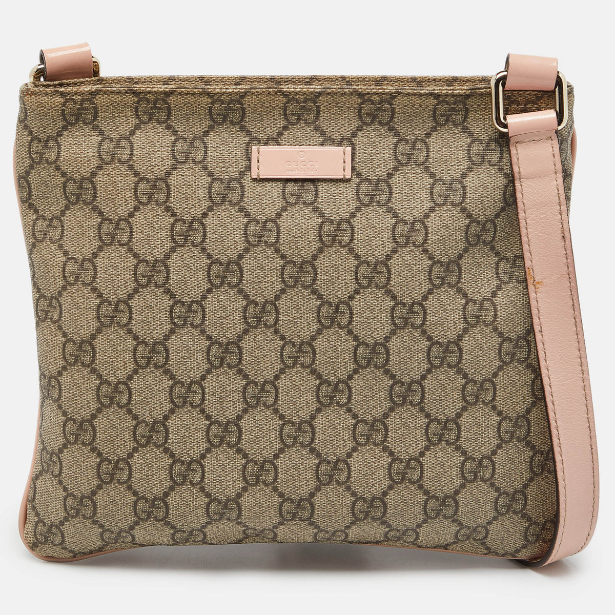 GUCCI Beige/Pink GG Supreme Canvas and Patent Leather Crossbody Bag