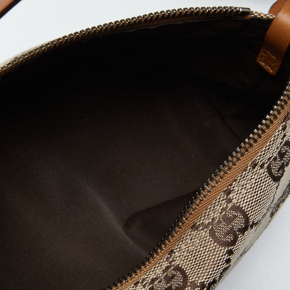 GUCCI Beige/Brown GG Canvas and Leather Pochette