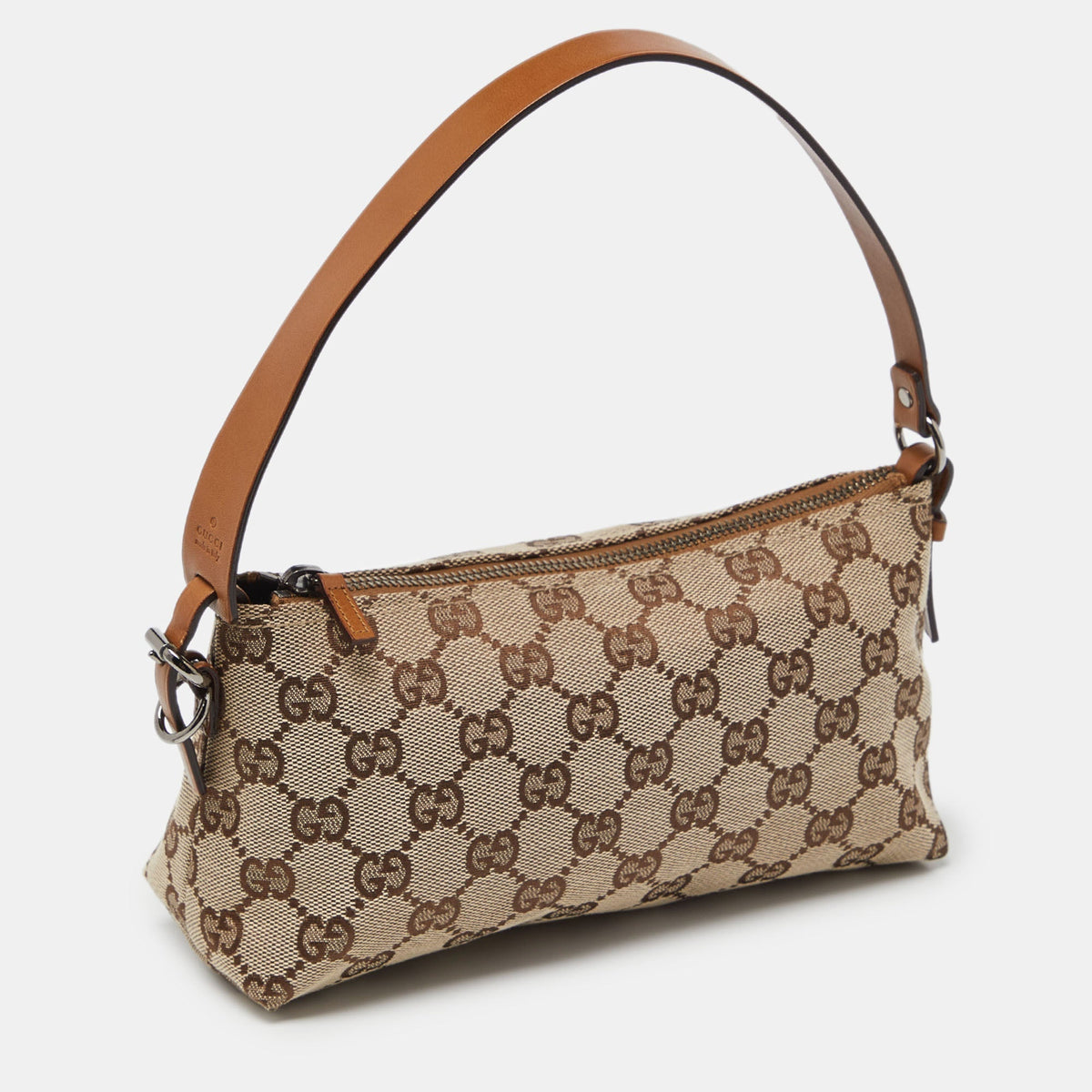 GUCCI Beige/Brown GG Canvas and Leather Pochette