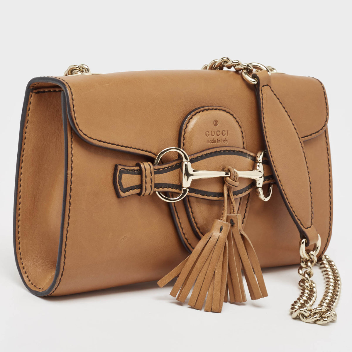 GUCCI Brown Leather Emily Chain Crossbody Bag
