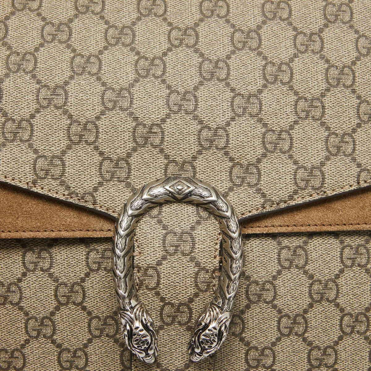 GUCCI Beige GG Supreme Canvas and Suede Medium Dionysus Shoulder Bag