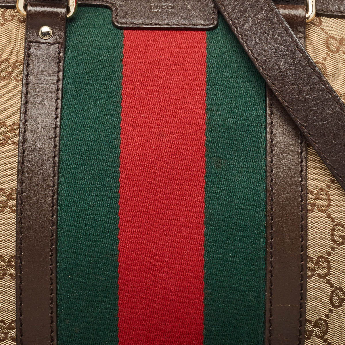 GUCCI Brown/Beige GG Canvas and Leather Joy Web Boston Bag