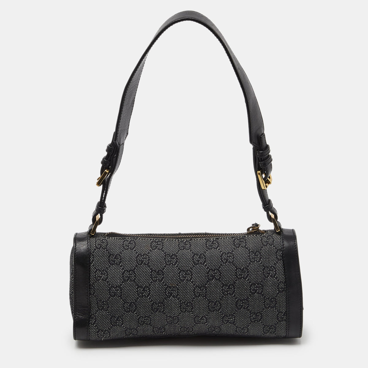 GUCCI Grey/Black GG Canvas and Leather Zip Bag