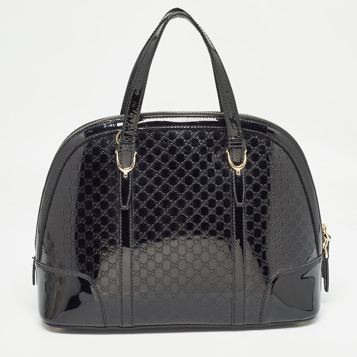 GUCCI Black Micro ssima Patent Leather Nice Dome Satchel