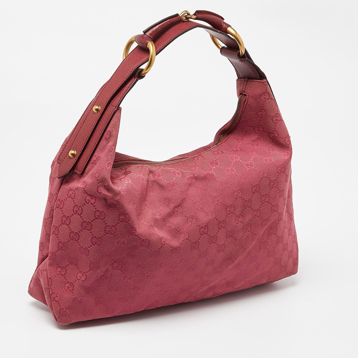 GUCCI Pink GG Canvas and Leather Horsebit Handle Hobo
