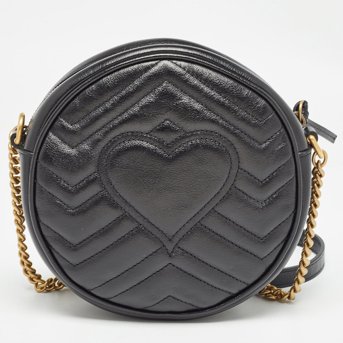 GUCCI Black Matelasse Leather Mini GG Marmont Round Shoulder Bag