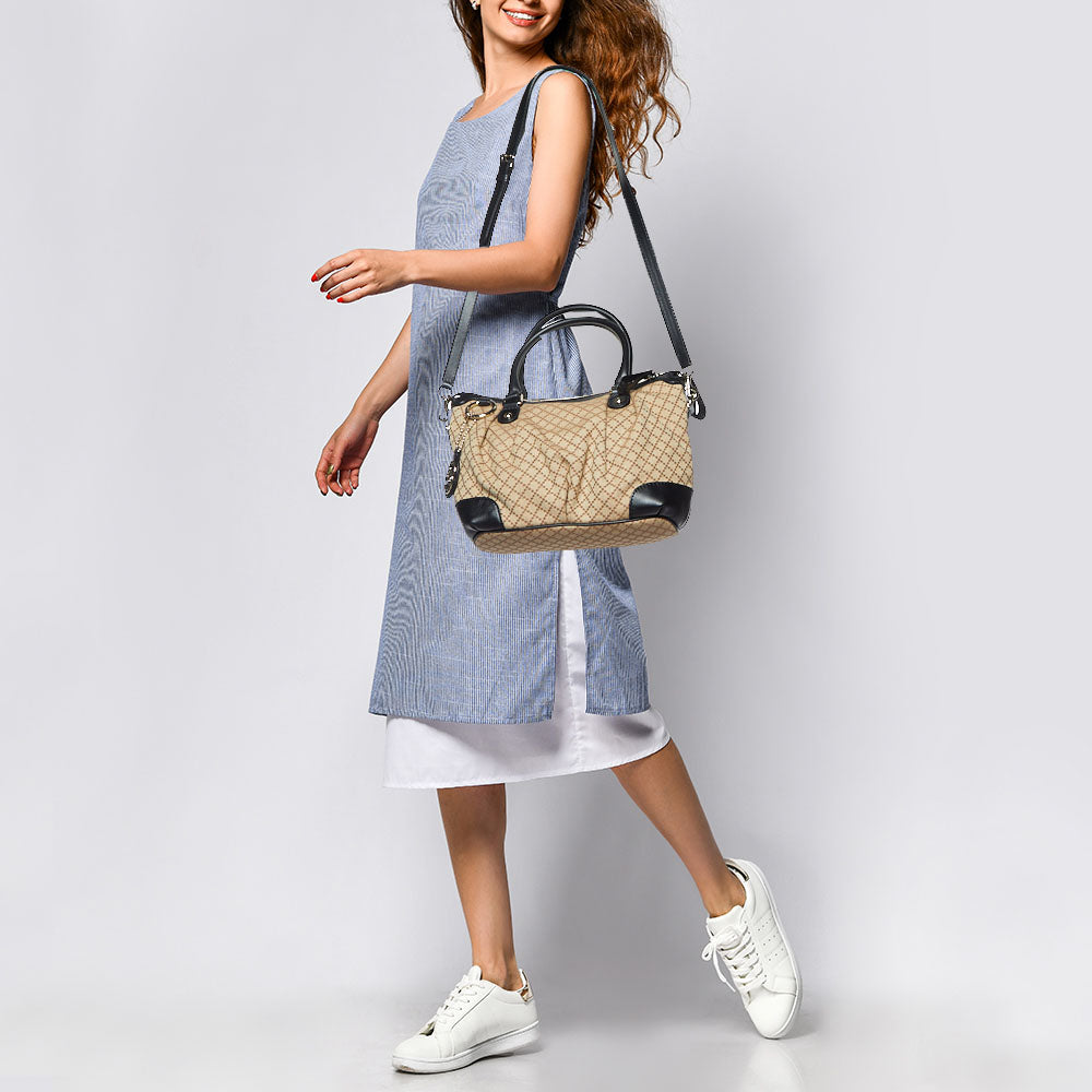 GUCCI Black/Beige Diamond Canvas and Leather Medium Sukey Tote