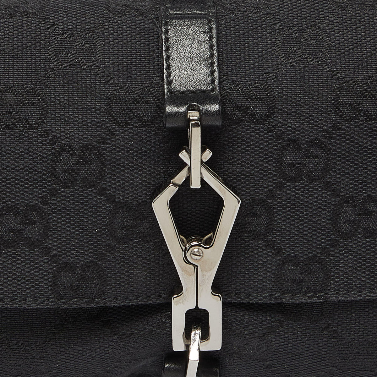 GUCCI Black GG Canvas and Leather Jackie O Hobo