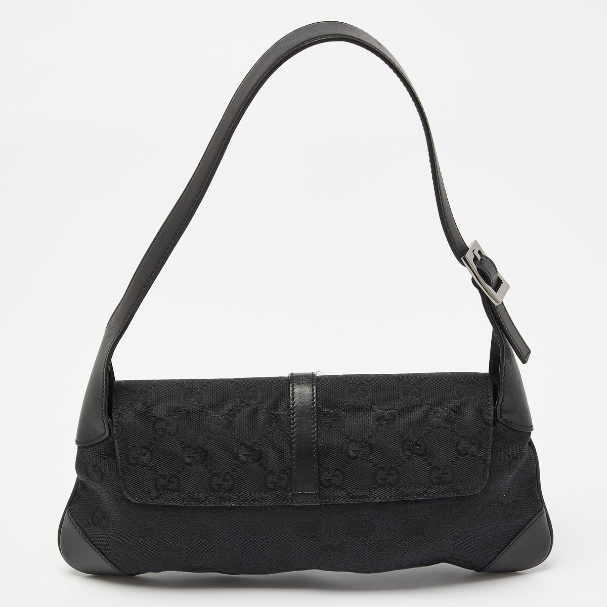 GUCCI Black GG Canvas and Leather Jackie O Hobo