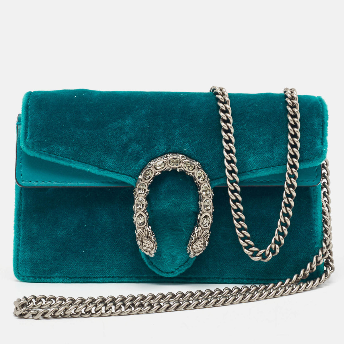 GUCCI Teal Velvet and Leather Super Mini Dionysus Shoulder Bag