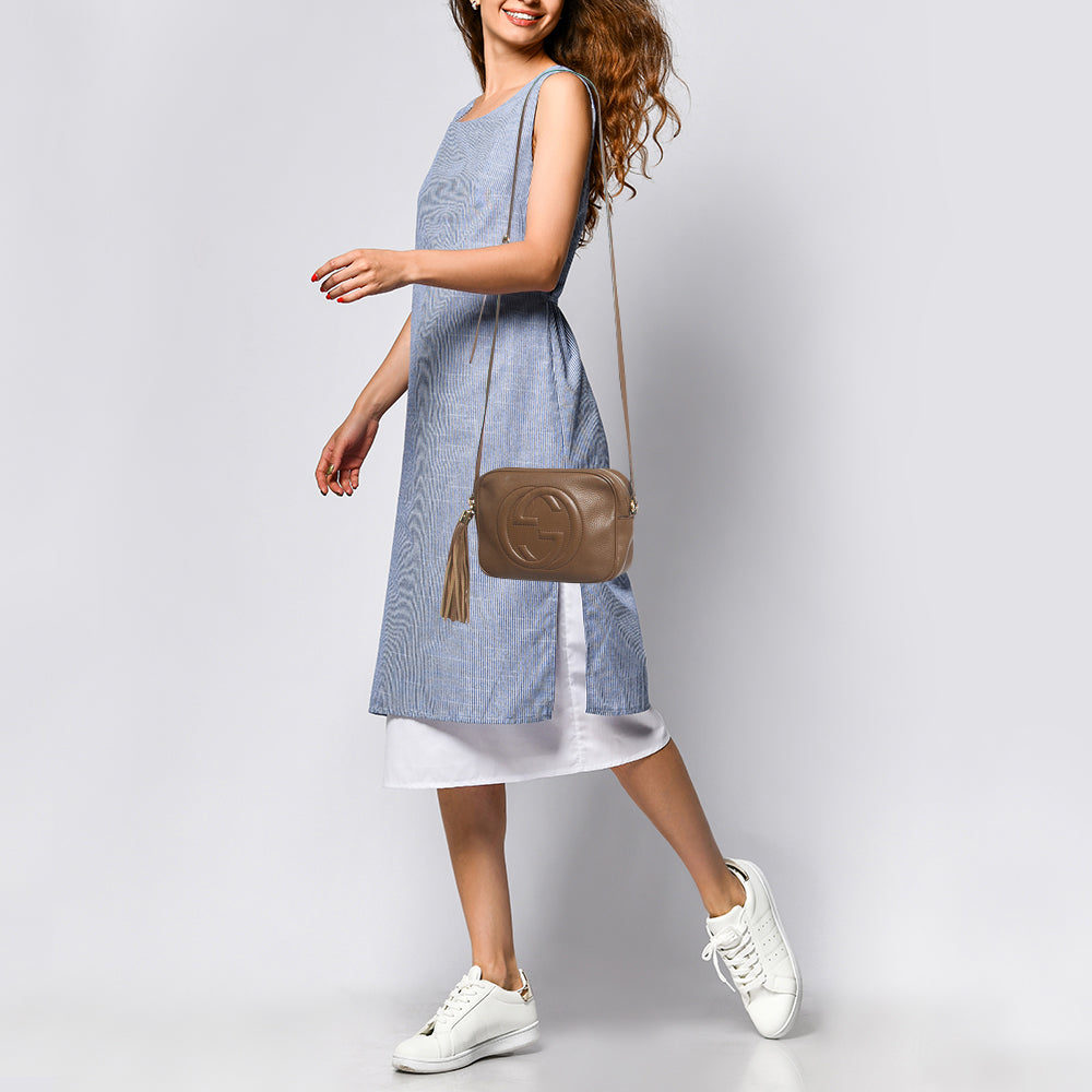 GUCCI Brown Leather Small Soho Disco Crossbody Bag