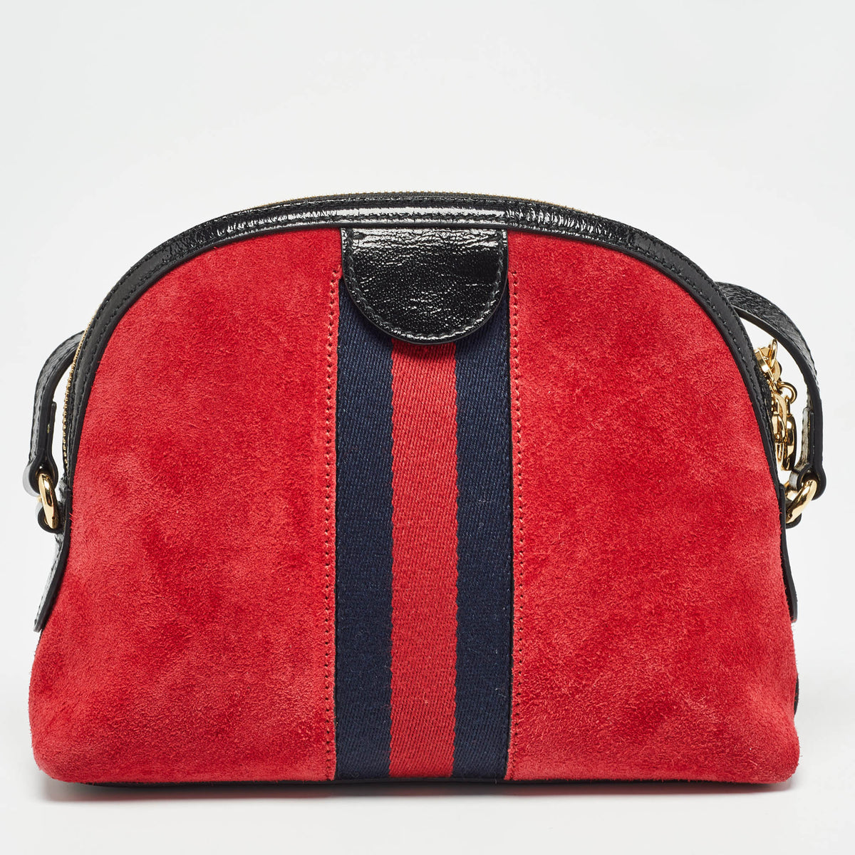 GUCCI Red/Black Suede and Patent Leather Small  Ophidia Shoulder Bag
