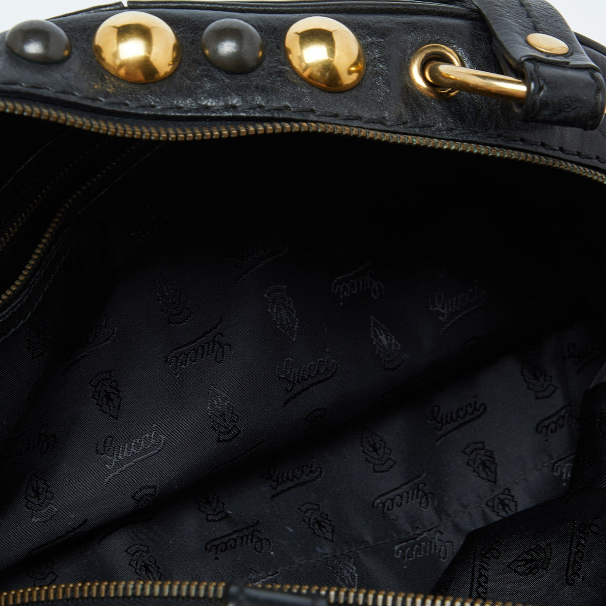 GUCCI Black Studded Leather Babouska Dome Bag