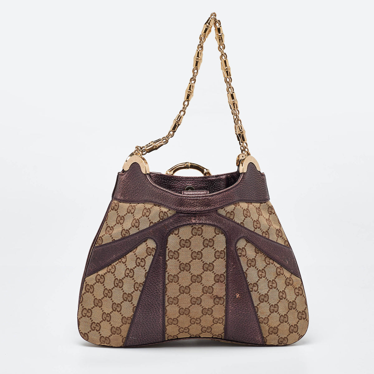 GUCCI Beige/Metallic GG Canvas and Leather Limited Edition Tom Ford Bamboo Hobo