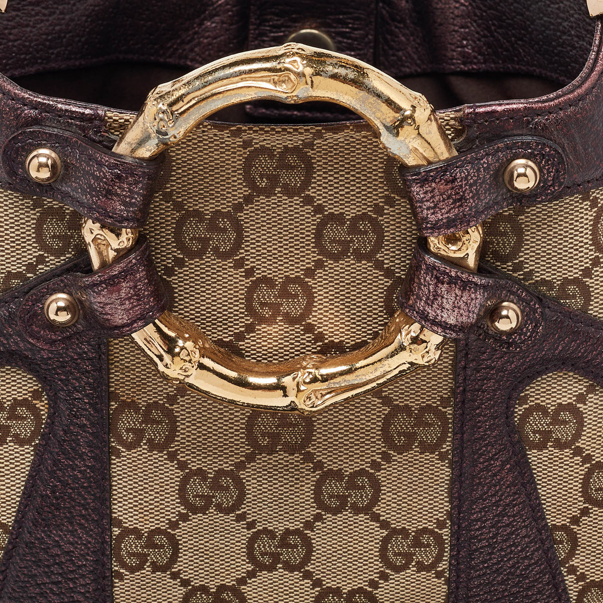 GUCCI Beige/Metallic GG Canvas and Leather Limited Edition Tom Ford Bamboo Hobo