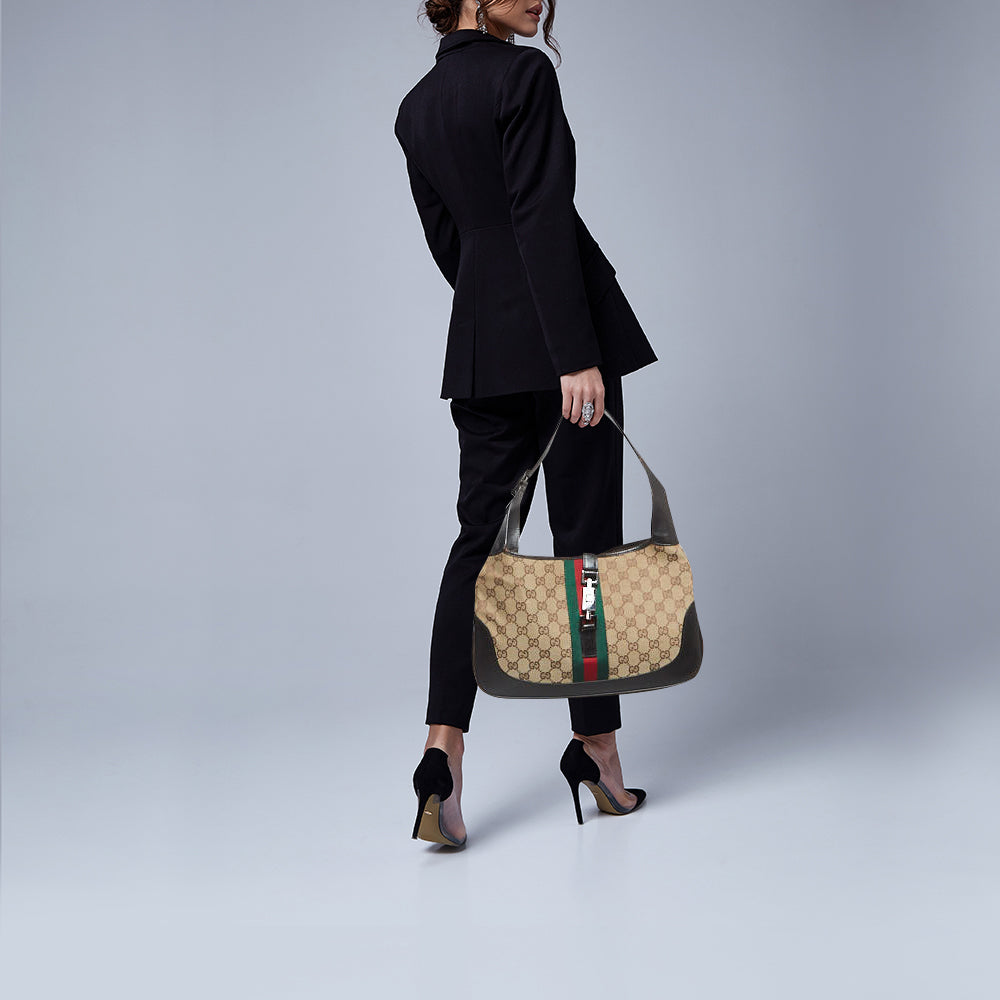 GUCCI Brown/Beige GG Canvas and Leather Bardot Hobo