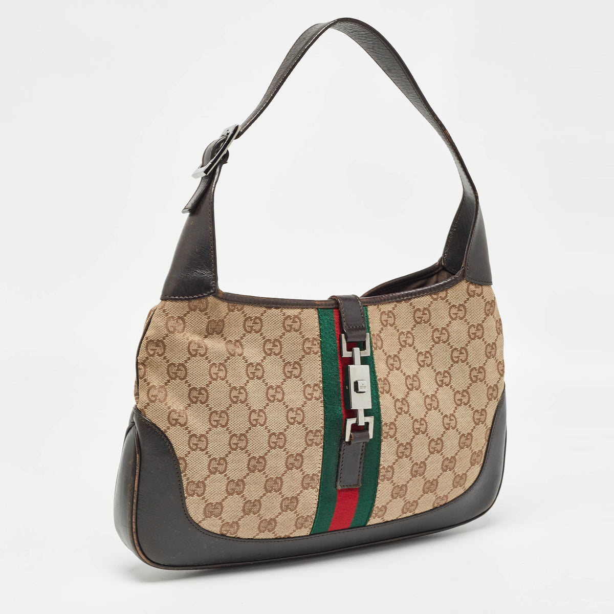 GUCCI Brown/Beige GG Canvas and Leather Bardot Hobo