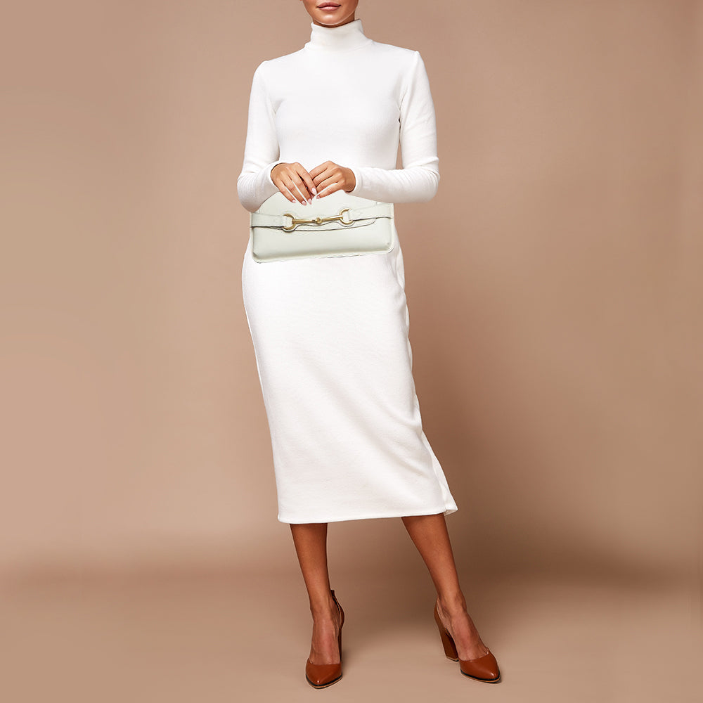 GUCCI Off White Leather Bright Bit Clutch