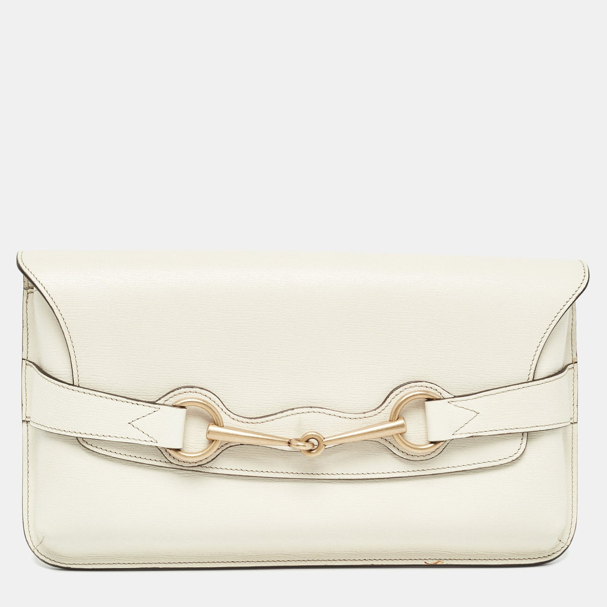 GUCCI Off White Leather Bright Bit Clutch