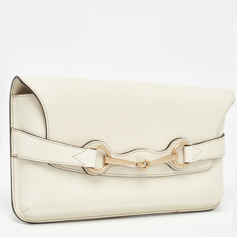 GUCCI Off White Leather Bright Bit Clutch