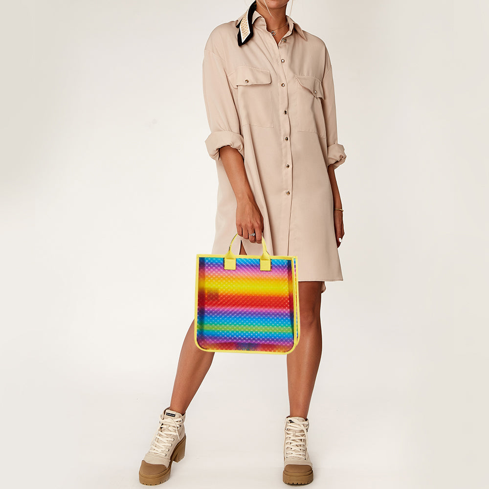 GUCCI Multicolor Micro GG Vinyl and Leather Tote