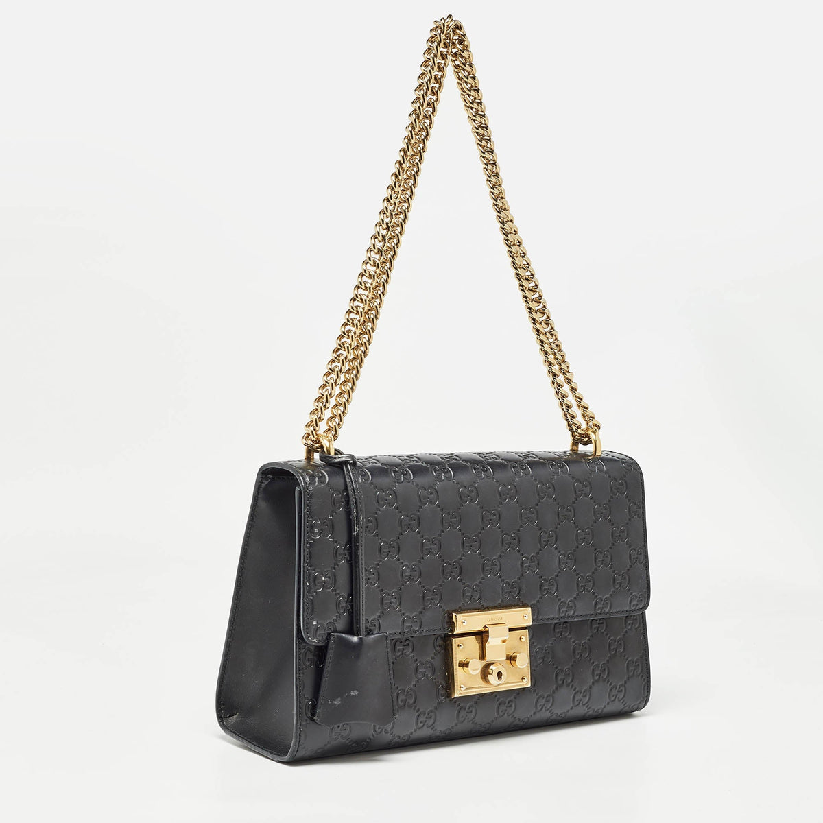 GUCCI Black ssima Leather Medium Padlock Shoulder Bag