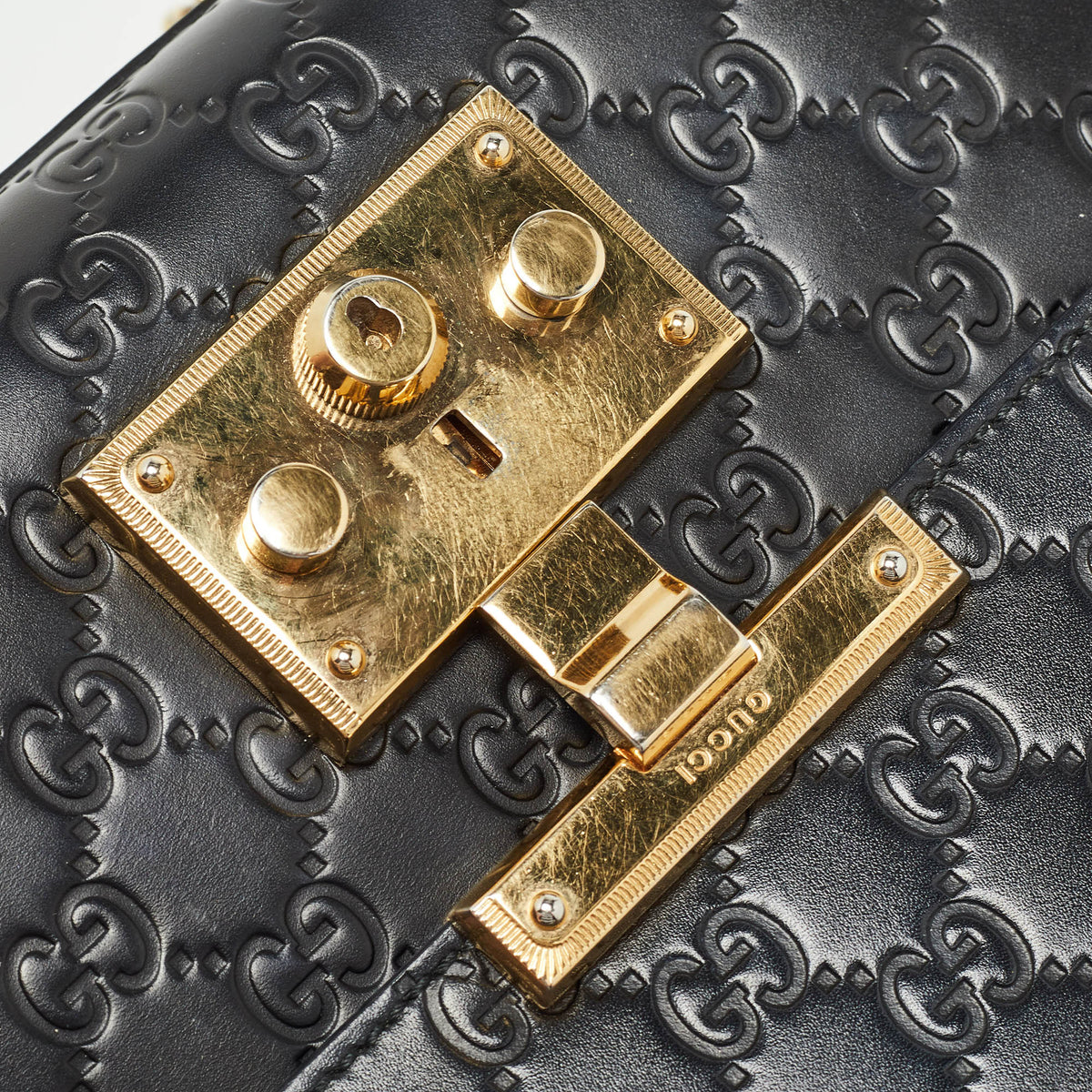 GUCCI Black ssima Leather Medium Padlock Shoulder Bag