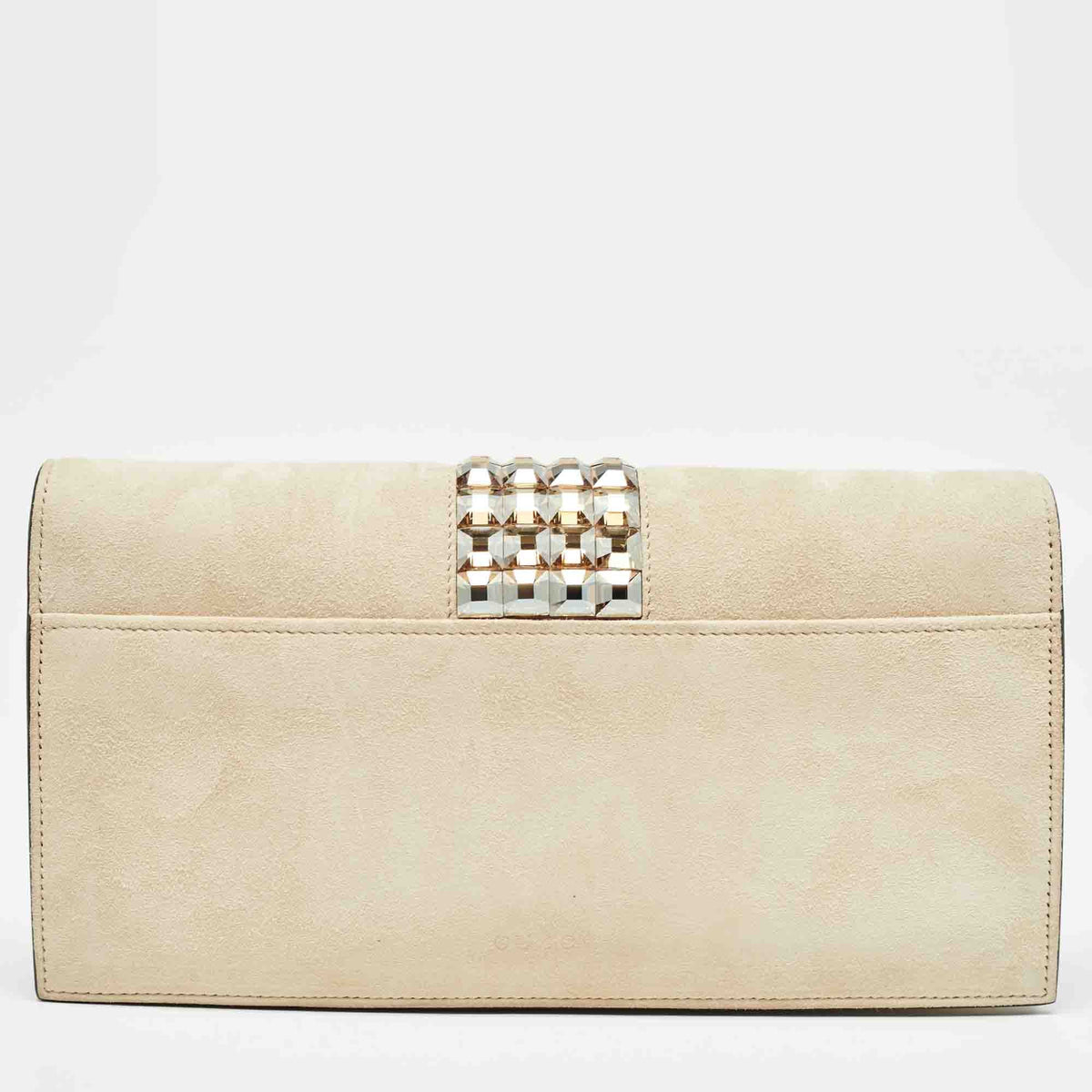 GUCCI Beige Suede Crystals Embellished Flap Chain Clutch