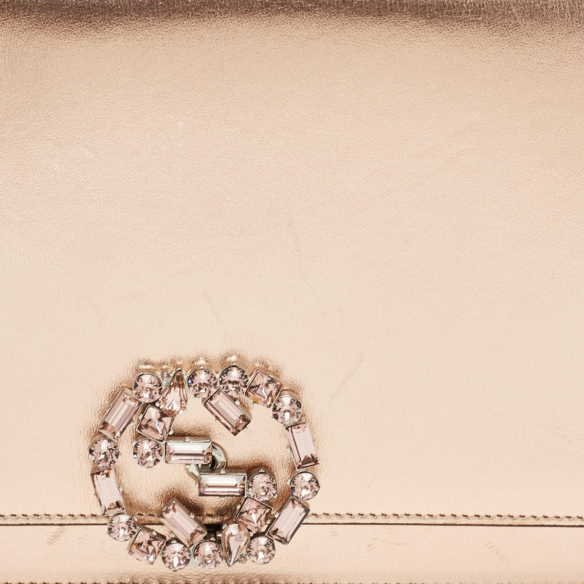 GUCCI Rose Gold Leather Crystals Broadway Clutch Bag