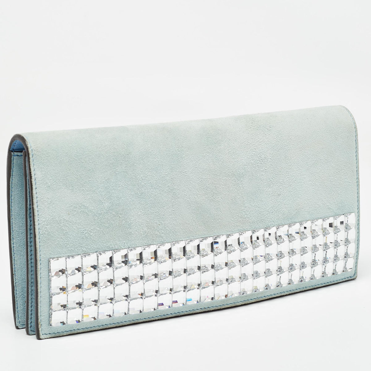 GUCCI Light Blue Suede Broadway Clutch