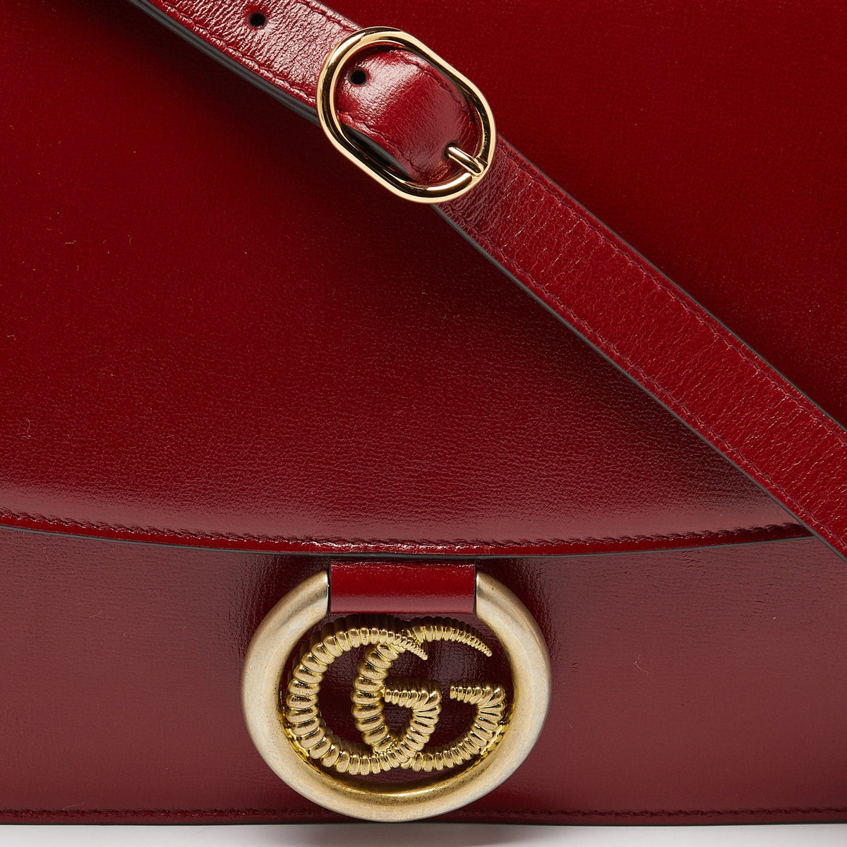 GUCCI Red Leather Medium Torchon GG Ring Shoulder Bag