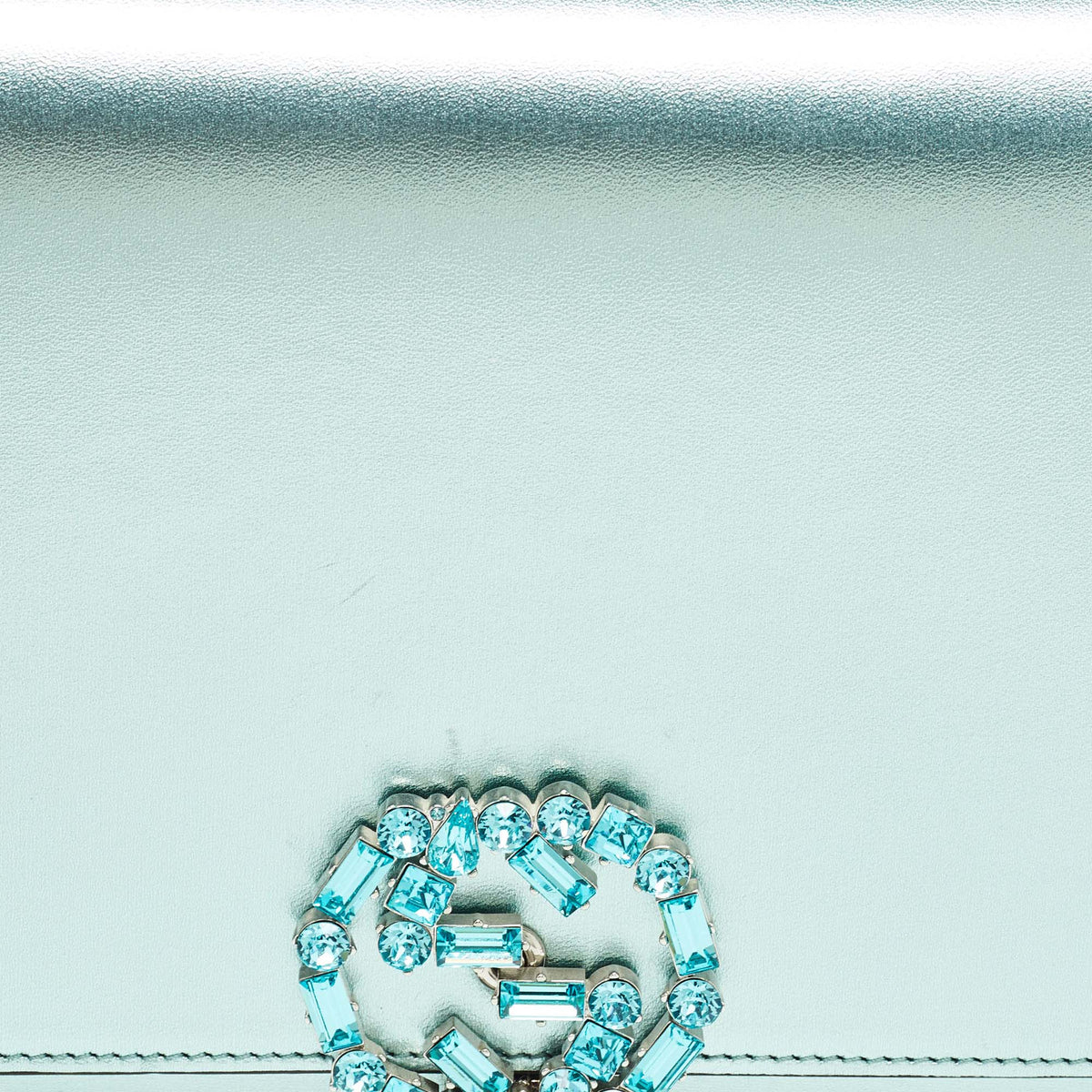 GUCCI Metallic Mint Green Leather Crystals Broadway Clutch Bag