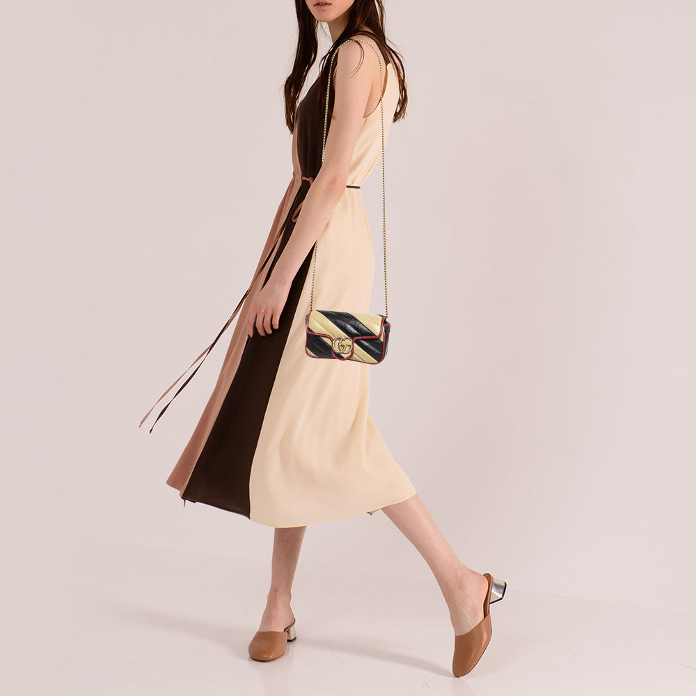 GUCCI Tricolor Matelasse Leather Super Mini GG Marmont Torchon Bag