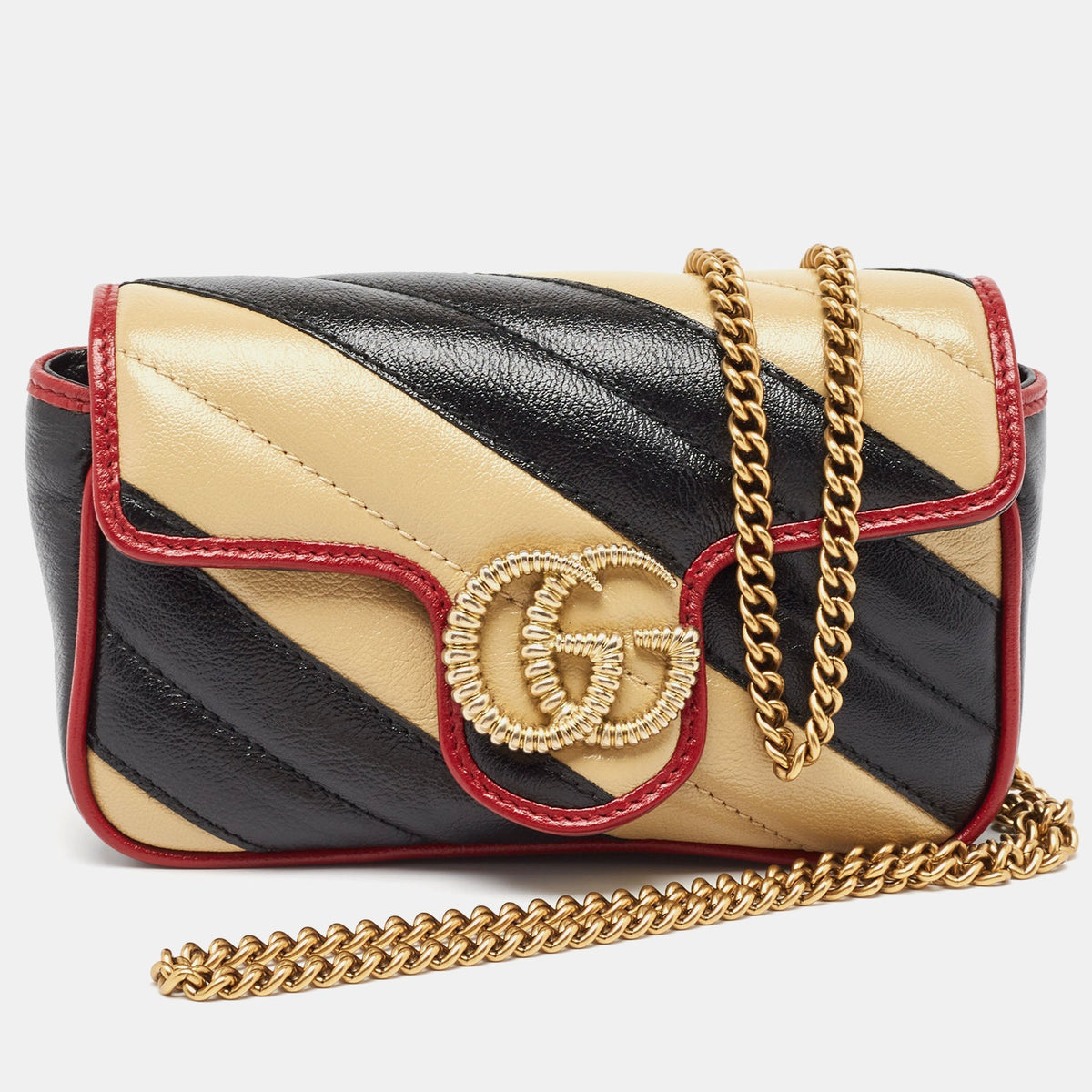 GUCCI Tricolor Matelasse Leather Super Mini GG Marmont Torchon Bag
