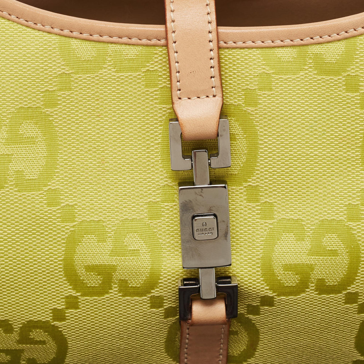 GUCCI Natural/Neon Yellow/ Jumbo GG Canvas Jackie Tote w/ Wallet