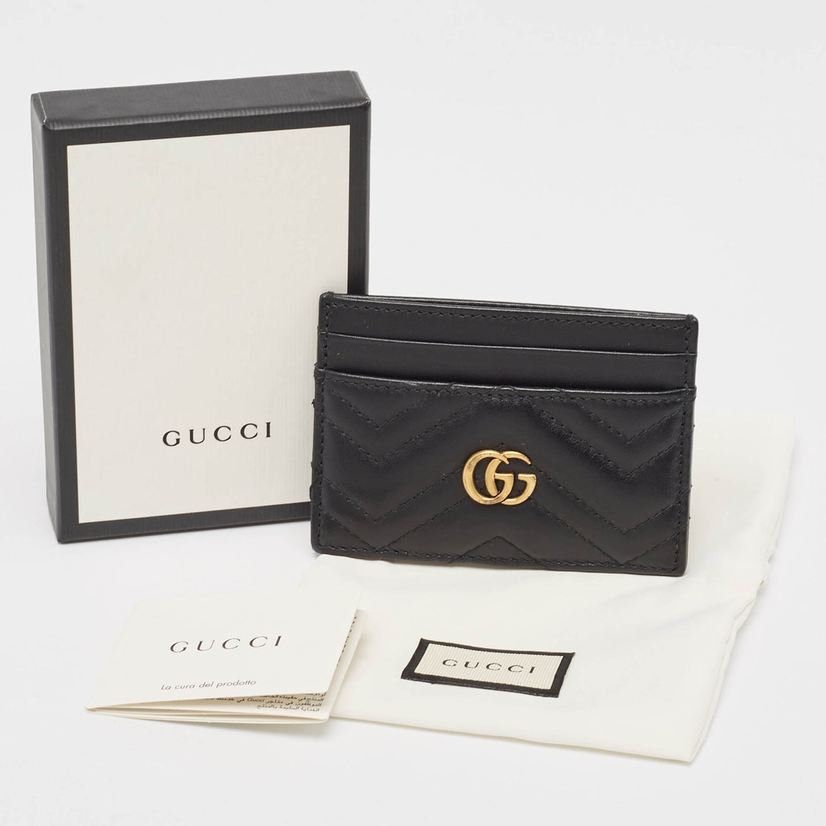 GUCCI Black Matelasse Leather GG Marmont Card Holder