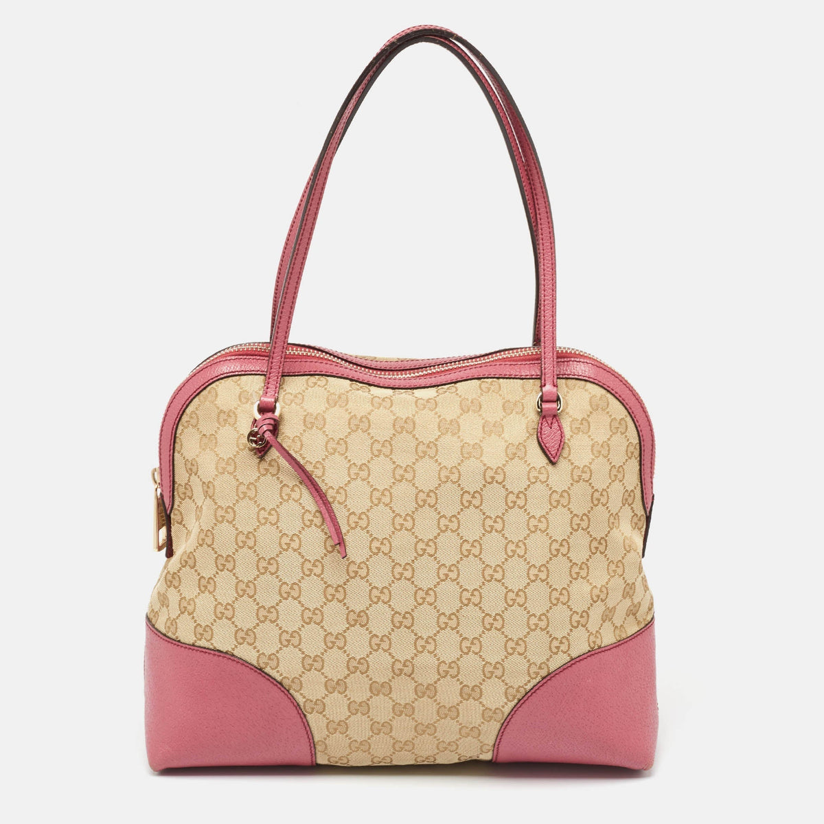 GUCCI Fuchsia/Beige GG Canvas and Leather Bree Bag