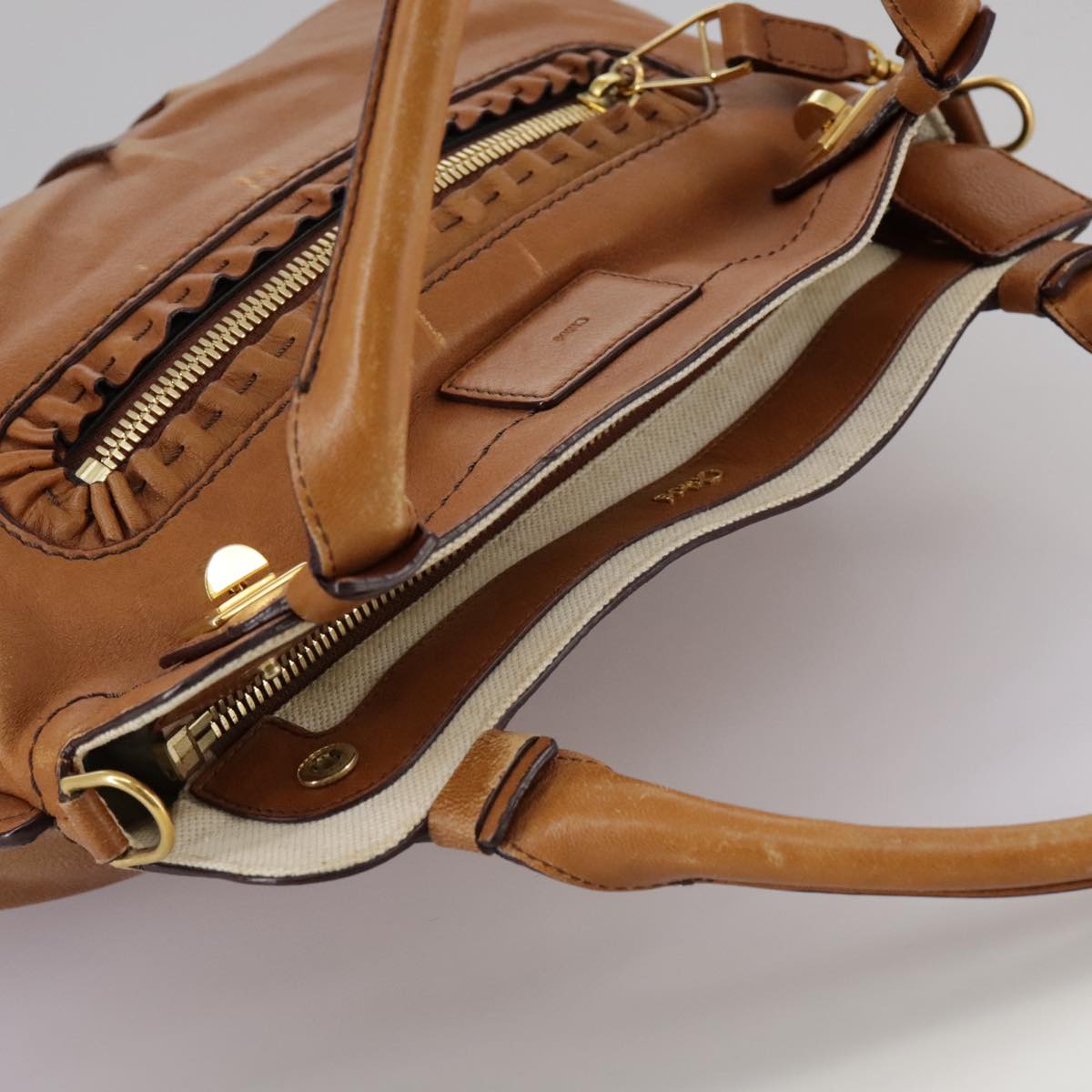 Chloe Margaret Hand Bag Leather 2way Brown Gold mr897