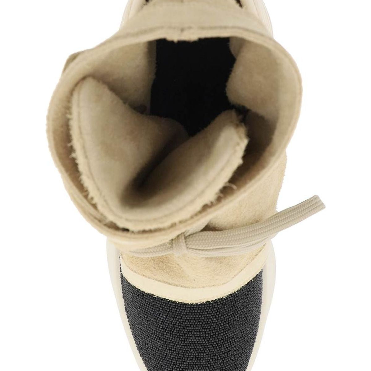 HIGH-TOP SUEDE AND BEADED LEATHER MOC
