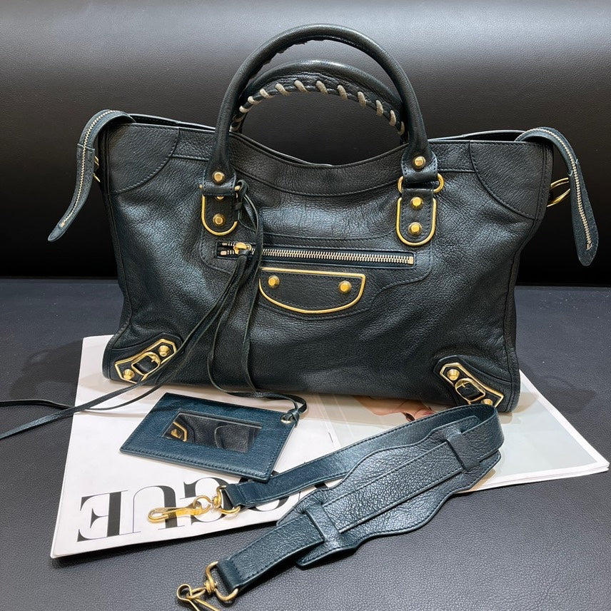 balenciaga Black Leather Motorcycle Bag Large
