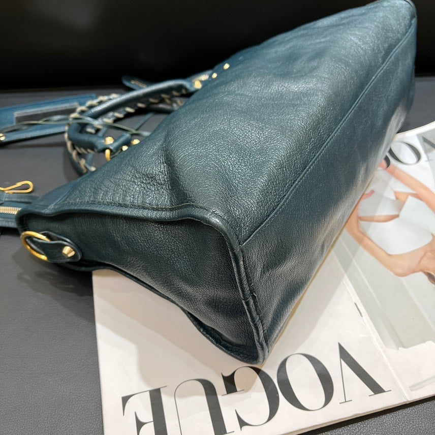 balenciaga Black Leather Motorcycle Bag Large