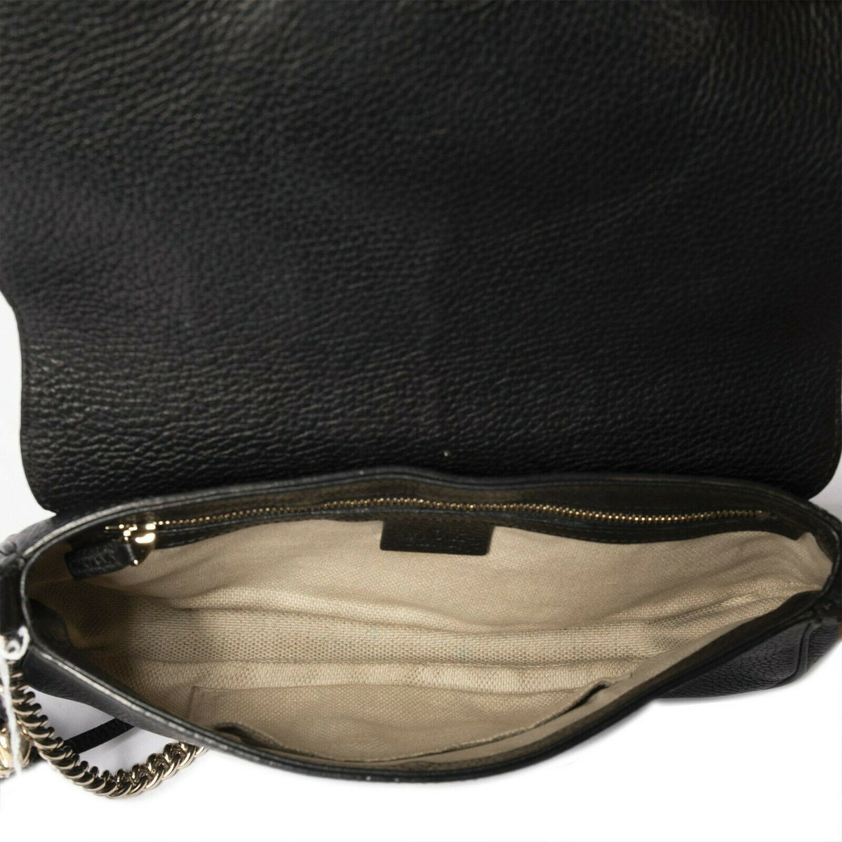 Gucci Soho Interlocking GG Black Leather Chain Flap Shoulder Bag Handb