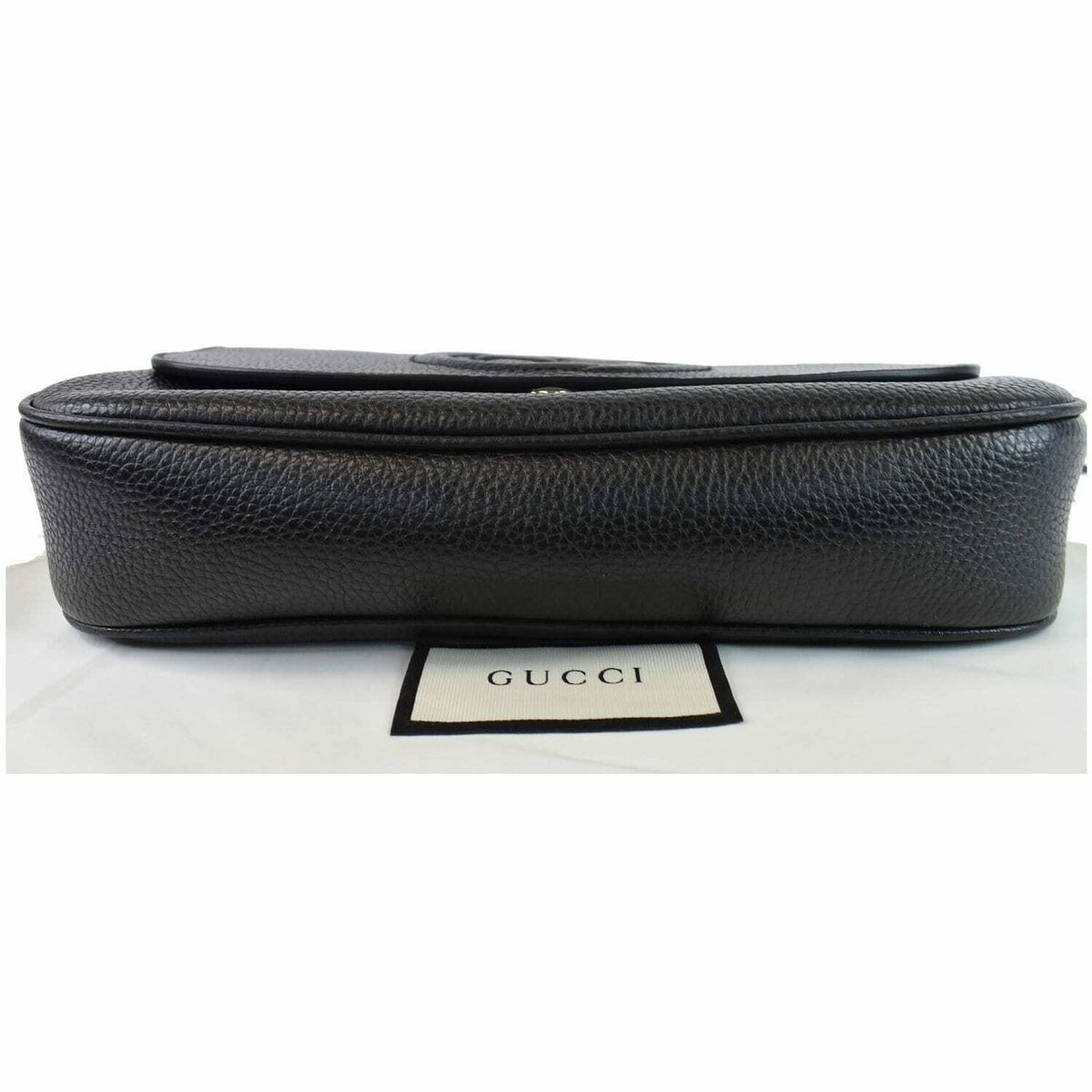 Gucci Soho Interlocking GG Black Leather Chain Flap Shoulder Bag Handb