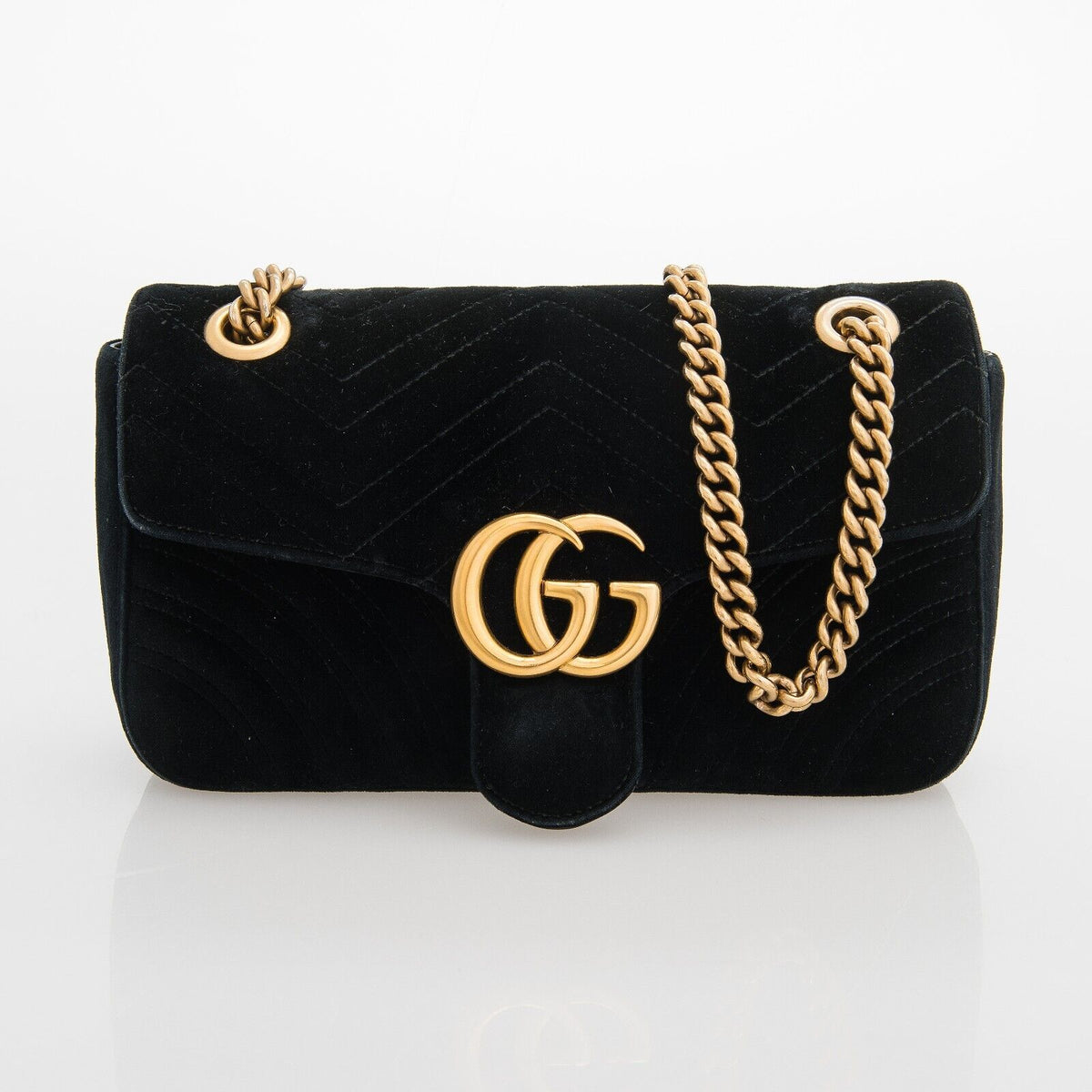 Gucci Black Velvet Marmont Matelasse GG Shoulder Bag Handbag New