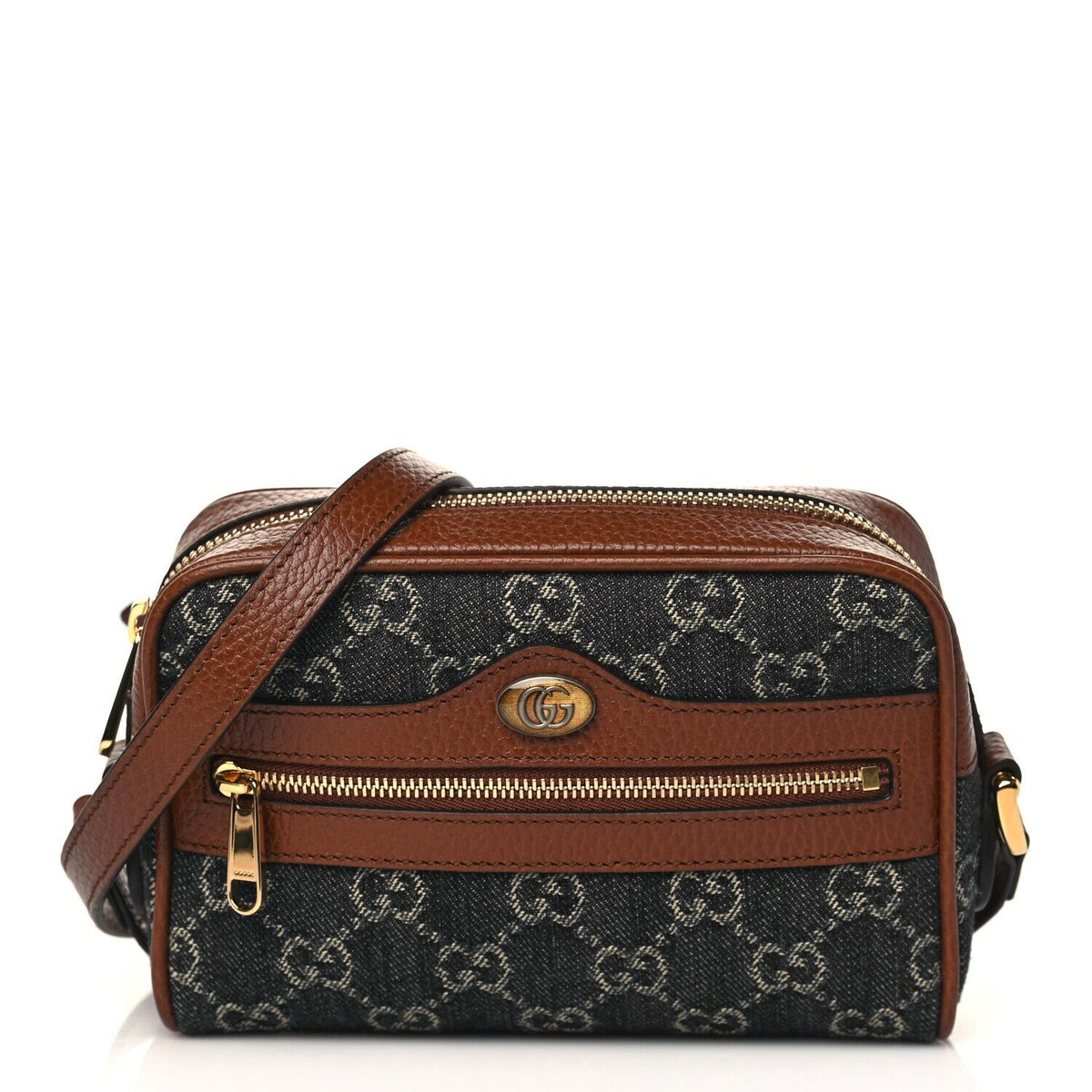 GUCCI GG Monogram Mini Ophidia Canvas Shoulder Bag Denim Blue Handbag Italy New