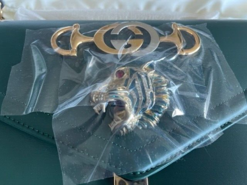 Gucci Rajah Chain Shoulder Bag Leather Medium Green Handbag Bag VITELLO New