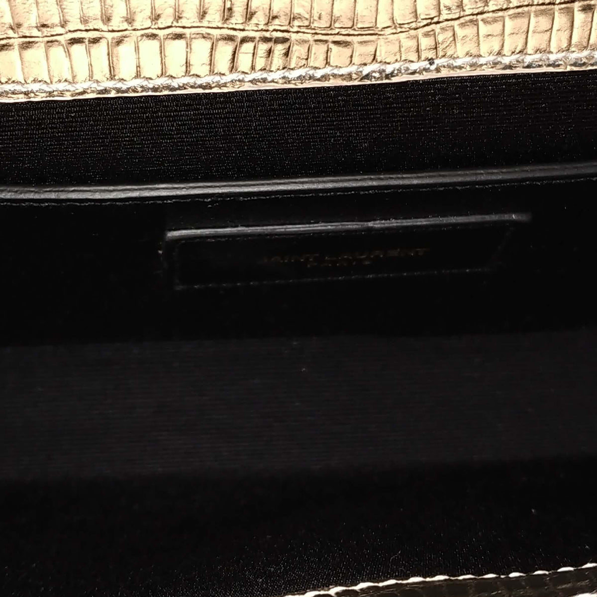 Classic Monogram Kate Clutch with Tassel Lizard Embossed Gold
